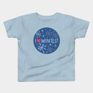 I Heart Winter Illustrated Text with snowflakes Kids T-Shirt